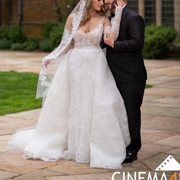 One of a kind Hand sewn crystal beaded mermaid wedding gown detached skirt - Picture 1 of 3